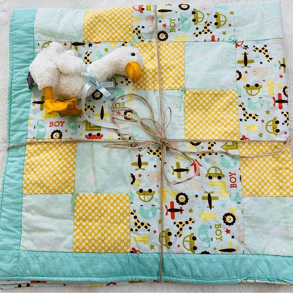 New 40”x40” Handmade Cotton Baby Quilt. Patchwork Kids Quilt.
